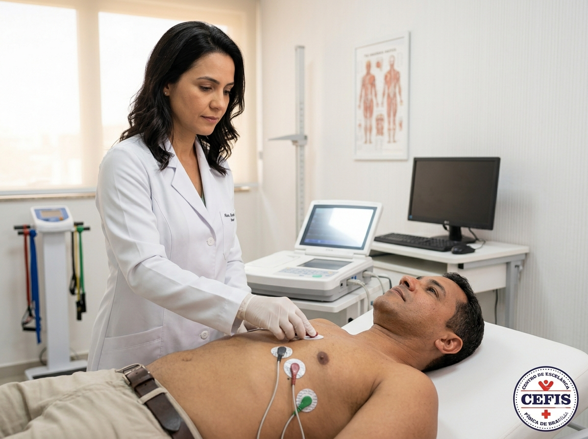 Realização do eletrocardiograma na CEFIS Brasília