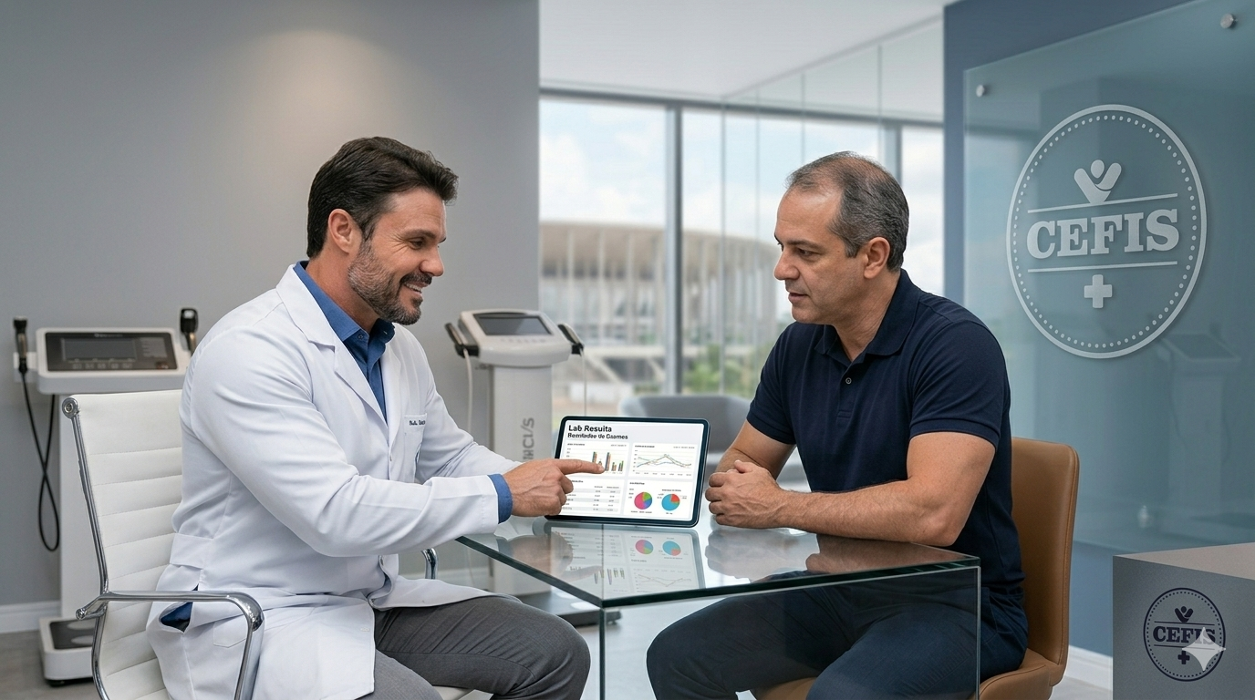 Fábio Veras em avaliação com paciente no Evolution 40+