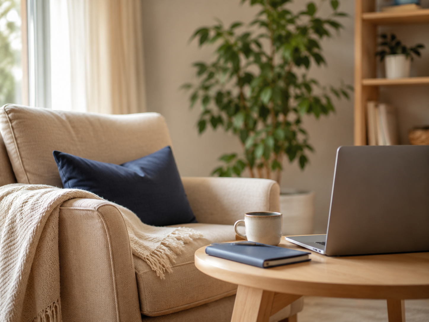 Ambiente preparado para uma sessão de psicoterapia online